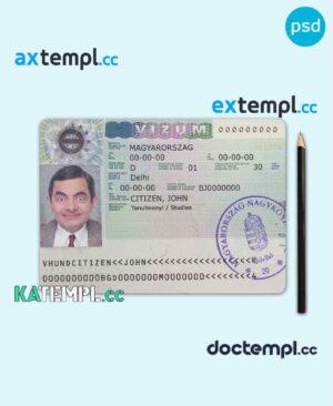 sample Hungary travel visa PSD template, with fonts download