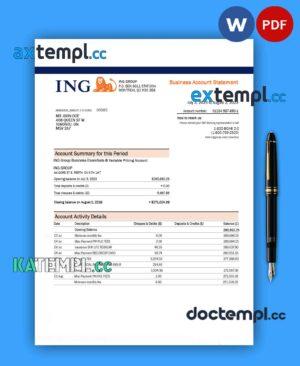 sample ING Groep bank company account statement Word and PDF template download