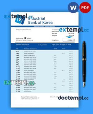 sample INDUSTRIAL Bank of Korea business statement Word and PDF template download