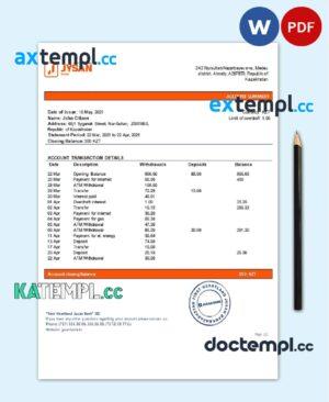 sample Kazakhstan First Heartland Jusan bank proof of address statement template in Word and PDF format download