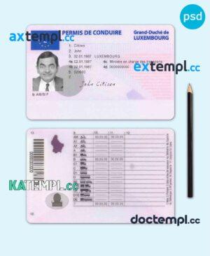 sample Luxembourg driving license template in PSD format, with fonts download
