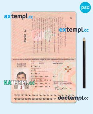 sample Malta passport template in PSD format, 2019 - present download