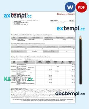 sample Malaysia CIMB bank statement Word and PDF template, 2 pages download