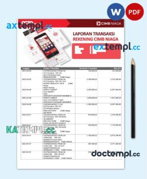 sample Malaysia CIMB bank statement Word and PDF template, 4 pages download
