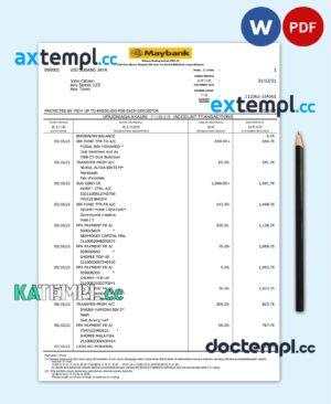 sample Malaysia Maybank bank statement Word and PDF template, 9 pages download