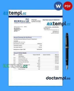 sample MERRILL Bank organization account statement Word and PDF template download