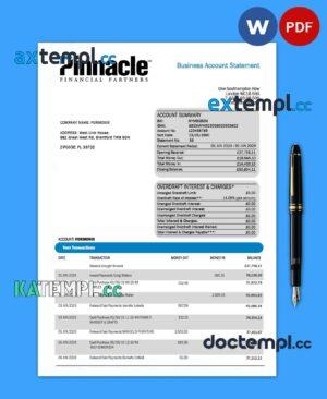 sample PINNACLE Financial Bank firm account statement Word and PDF template download