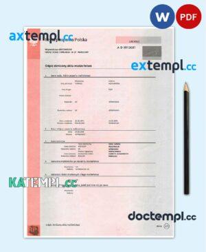 sample Poland marriage certificate template in Word and PDF format download