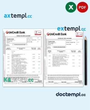 sample Romania UniCredit Bank statement template in Excel and PDF format (2 pages) in Romanian and English languages download