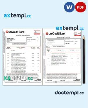 sample Romania UniCredit Bank statement template in Word and PDF format (2 pages) in Romanian and English languages download