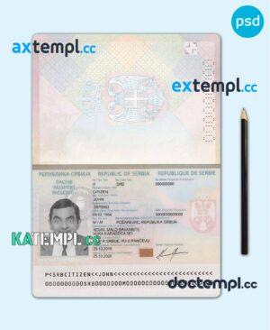sample Serbia passport template in PSD format, 2018 - present download