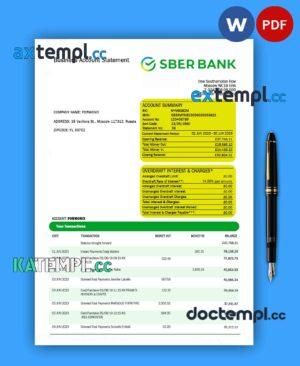 sample SBERBANK Bank enterprise checking account statement Word and PDF template download
