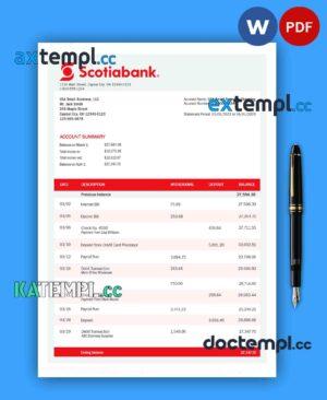 sample SCOTIABANK Bank organization statement Word and PDF template download