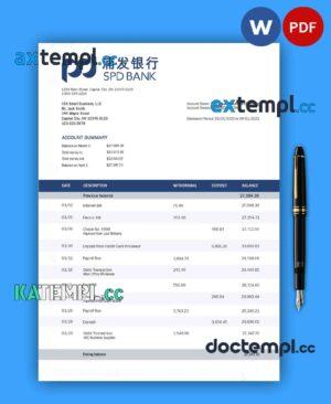 sample SHANGHAI Pudong Development business bank statement Word and PDF template download