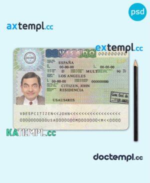 sample Spain travel visa PSD template, with fonts download