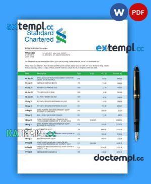 sample STANDARD CHARTERED bank company account statement Word and PDF template download