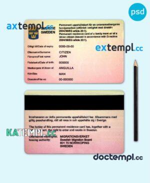 sample Sweden permanent residence card PSD template, with fonts download