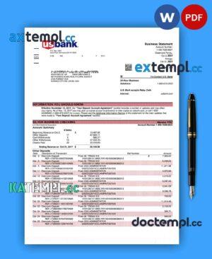 sample U.S. Bank organization account statement Word and PDF template download