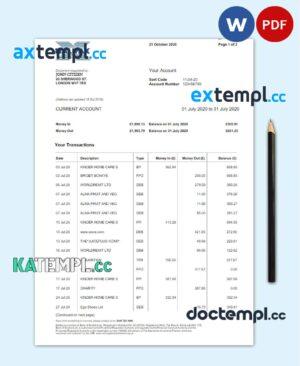 sample UNITED KINGDOM HALIFAX bank statement Word and PDF template download