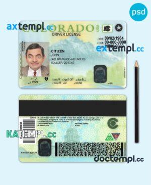sample USA Colorado driving license template in PSD format, version 2 download