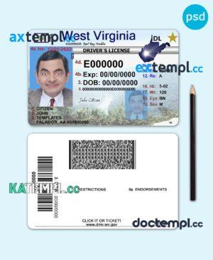 sample USA West Virginia driving license template in PSD format download