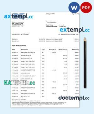 sample United Kingdom Halifax bank statement Word and PDF template, 2 pages, version 2 download