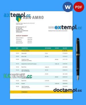 sample ABN AMRO Bank company checking account statement Word and PDF template download