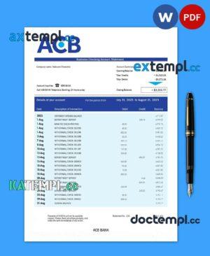 sample Acb Bank firm account statement Word and PDF template download