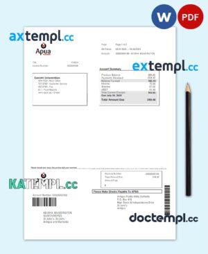 sample ANTIGUA AND BARBUDA APUA utility bill Word and PDF template download