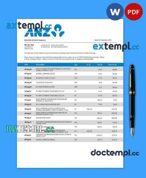 sample ANZ Bank corporate statement Word and PDF template download
