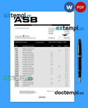 sample ASB Bank company statement Word and PDF template download