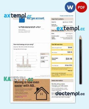 sample AUSTRALIA AGL utiltiy bill Word and PDF template, version 3 download