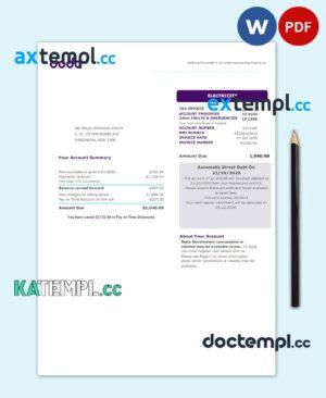 sample AUSTRALIA NEW SOUTH WALES DODO utility bill Word and PDF template download