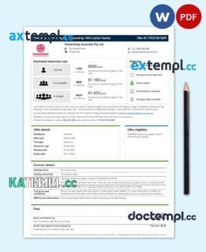 sample AUSTRALIA POWERSHOP utility bill Word and PDF template download