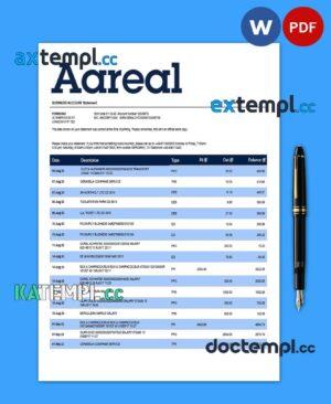 sample Aareal Bank firm account statement Word and PDF template download