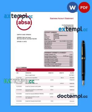sample ABSA Bank company checking account statement Word and PDF template download