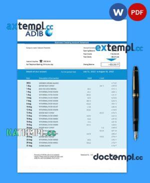 sample ABU Dhabi Islamic Bank company checking account statement Word and PDF template download