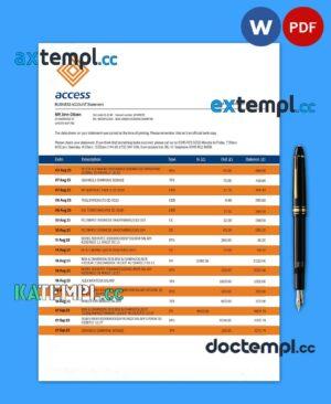 sample Access Bank company checking account statement Word and PDF template download