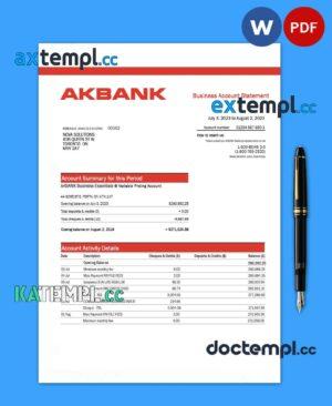 sample Akbank enterprise account statement Word and PDF template download
