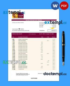 sample Alior Bank company checking account statement Word and PDF template download