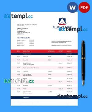 sample Alliance Bank enterprise account statement Word and PDF template download