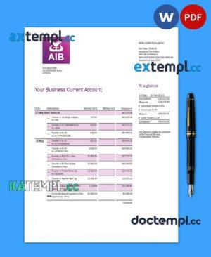 sample ALLIED Irish Banks (AIB) enterprise statement Word and PDF template download