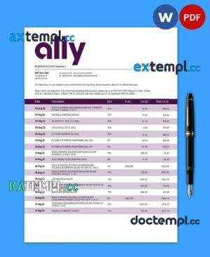 sample ALLY Bank enterprise statement Word and PDF template download