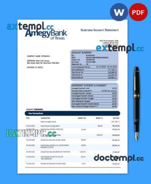 sample Amegy Corporation Bank organization account statement Word and PDF template download