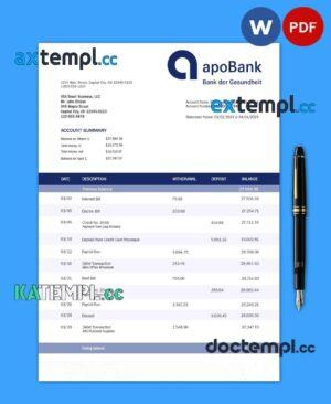 sample Apobank enterprise account statement Word and PDF template download