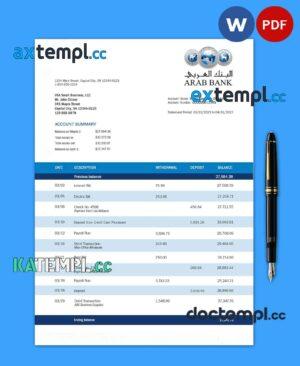 sample Arab Bank organization checking account statement Word and PDF template download