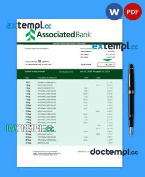 sample Associated Bank business statement Word and PDF template download