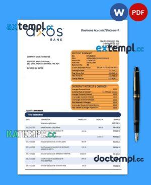 sample Axos Bank firm account statement Word and PDF template download