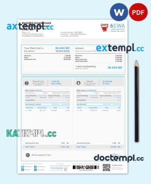 sample BAHRAIN EWA utility bill Word and PDF template download