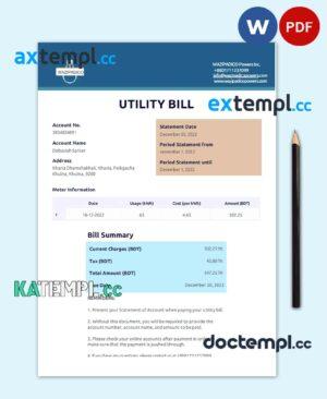 sample BANGLADESH WAZIPADICO POWER utility bill Word and PDF template download
